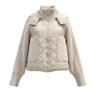 [페이지플린]후드 니트 배색 집업 패딩 점퍼 F5DJP500