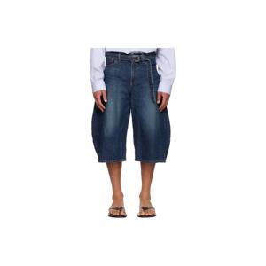 사카이 반바지 블루 페이딩 워싱 데님 쇼츠 261445M193006