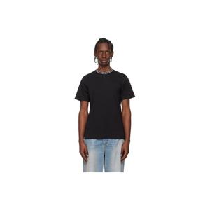 몽클레어 티셔츠 블랙 로고 트리밍 코튼 티셔츠 261111M213041