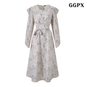 GGPX 러블리 플라워 패턴 숄 패드 플레어 롱 원피스 (GQAOW007D)