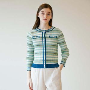 [요이츠](택가 198000원)[요이츠] 컬러 배색 프린트 플리츠 가디건 자켓 민트_YK03WRPJK02