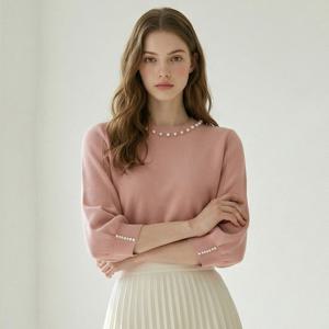 FOCUS  진주 라인 볼륨 소매 니트 PBINF6S1KT2141