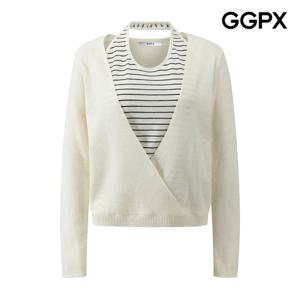 GGPX  홀터 스트라이프 랩스타일 니트 GQ2KP013F