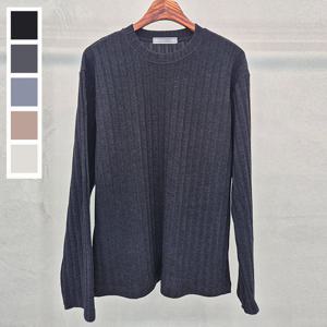 남자 베이직 왕골지 라운드 긴팔 니트티 5C-KN-Q108-검정