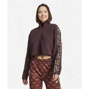 아디다스 ADIDAS 애니멀 프린트 플리스 크롭 반집업 탑 - 브라운 IY5010 2398762
