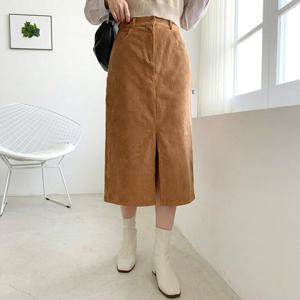[한정수량][올리비에스클로젯] 앞트임 코듀로이 롱스커트_O2602SK015A