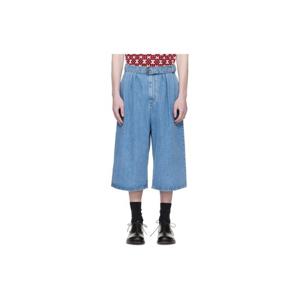 드리스반노튼 반바지 블루 플리츠 데님 쇼츠 261358M193021