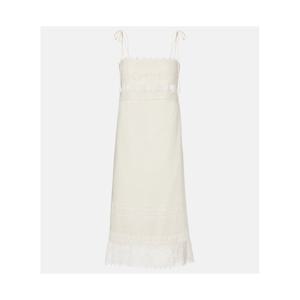 발렌티노 레이스 트리밍 리넨 미디 드레스 P01108282