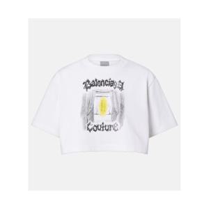 발렌시아가 프린트 크롭 코튼 저지 티셔츠 P01158804