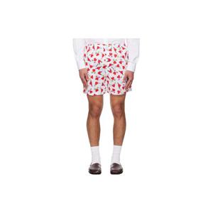 모스키노 반바지 화이트   레드 프린트 라이트 코튼 포플린 쇼츠 261720M193002