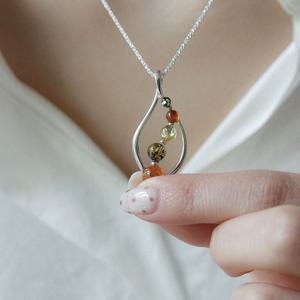 바이데이지 호박볼 나뭇잎 실버 목걸이 Bn0599