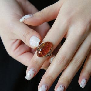 바이데이지 타원 호박 플라워 실버 반지 Br0365