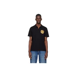 베르사체 티셔츠 블랙 자수 코튼 피케 폴로 셔츠 261404M213011