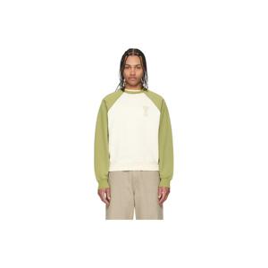 AMI Paris 스웨트셔츠 그린   오프 화이트 코튼 니트 아미 드 꾀흐 스웨트셔츠 261482M204005
