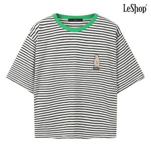 [르샵]스트라이프 배색 자수 반팔 티셔츠 (DQ1LW012A)