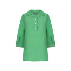 크로커다일레이디 소매 자수 오픈카라 블라우스 CLEMBL123