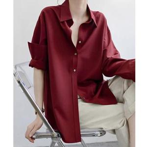 블라우스 광택 새틴 셔츠블라우스 실키 카라셔츠남방 F007596_루즈핏