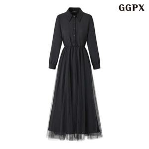 GGPX 로맨틱 무드 셔링 레이어드 셔츠 롱 원피스 (GQAOW008D)