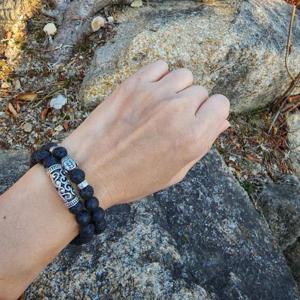 남성팔찌 블랙 불교 화산석 원석 부처님 남자 팔찌