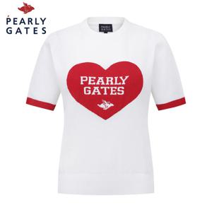 [파리게이츠] 여성 배색 하트 자카드 크로셰 반팔니트