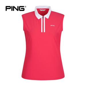 [PING] 여성 배색 카라 반집업 민소매 티셔츠 121F2TO053_PK