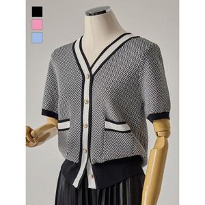 [커스텀에이블]헤링본 배색 니트 가디건_T2604CD037B