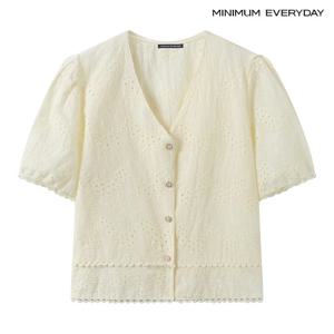 [미니멈][미니멈 에브리데이]페미닌 브이넥 펀칭 퍼프 반팔 블라우스 (EC2BA003D)