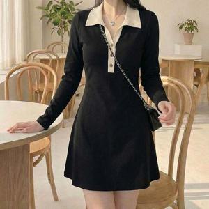 배색 카라 버튼 블랙 미니원피스 DA-1006597