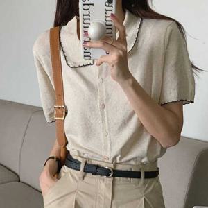 슈팅스타 / 물결 웨이브 카라넥 여름 니트 반팔 셔츠 130849