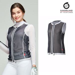 선덜랜드 여성 풀집업 은사 망사소재 투톤 라운드 조끼/베스트 - 16722WV62