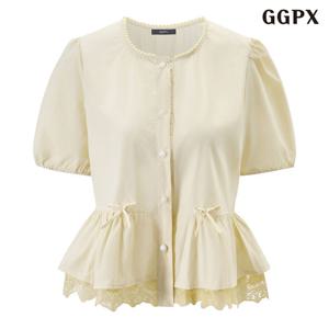 GGPX 러블리 레이어드 레이스 반팔 블라우스 (GQBBA004D)