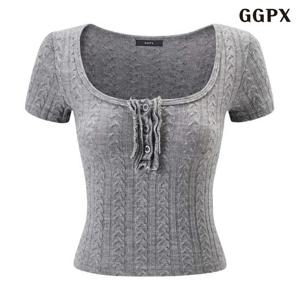 GGPX 데일리 스퀘어 넥 꽈배기 슬림핏 반팔 니트 (GQBKT003D)