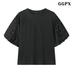 GGPX 비즈 벌룬 소매 라운드넥 반팔 티셔츠 (GQBLW015D)