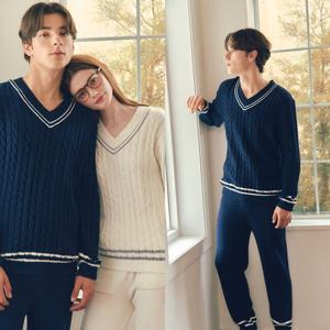 비너스 란제리 V넥 꽈배기 스웨터 남성 홈웨어세트 VEV3976MSET VEV3976MSET