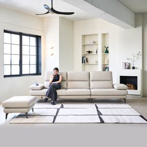 [다우닝] 루체 4인 전체 천연가죽 소파+스툴