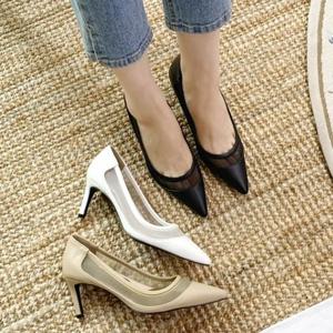 스텔레토 망사 라인 7cm 미들굽 오피스 정장 룩 발편한