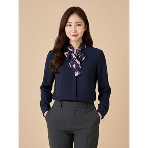 [프렐린][프렐린]배색 타이 블라우스-RB310B230