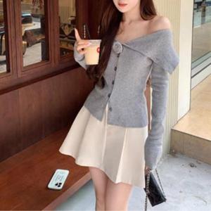 [JED] 코사지 가디건 오프숄더 골지 포인트 JSC-d0188