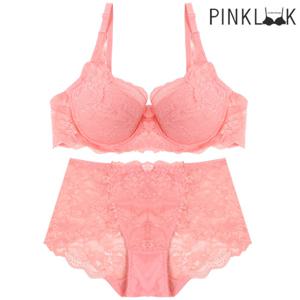 [핑크룩] 홑겹레이스 브라팬티2종세트/핑크