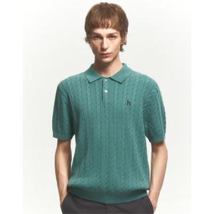 헤지스 남성 24FW 반값세일스테디셀러그린 짜임 면 반팔카라니트 WHSW4C101E1