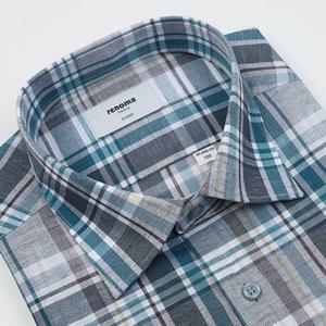 [레노마 일반핏 반소매] RPUSG0-234BU 얇고 가볍고 시원한 린넨혼방 빅체크남방[밑단일자]