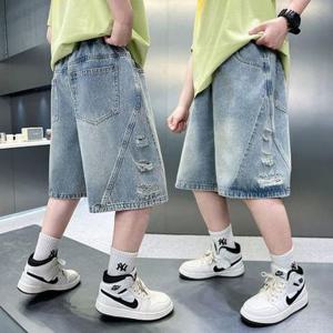 [다미주니어]킵코헤짐청반바지 남아 청반바지 편안한 데님 청반바지 아동용 여름바지 통큰 초등 중학