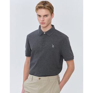 헤지스 남성 25SS 스테디셀러 차콜그레이 멜란지 면 반팔카라티셔츠 WHTS5B402CG