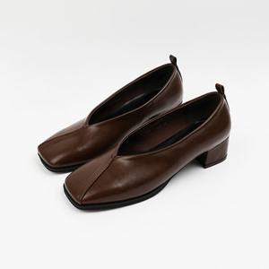 [백화점][신난다슈] 여성 구두 펌프스 힐 4cm 여자 로퍼 힐 사각코 발편한 통굽 미들힐 NF265508 브라운