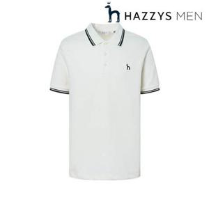 [헤지스남성] (HZTS5B437OW) 오프화이트 더블 팁 배색 카라 티셔츠