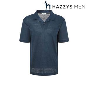 [헤지스남성] (HZTS5B409T2) [25SS]블루 멜란지 린넨 반팔카라티셔츠