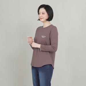 애비뉴투지 엄마옷 실키 체크 배색 쫀쫀 긴팔 티셔츠 A11130