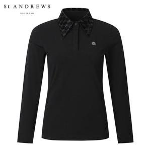 [세인트앤드류스] 여성 카라 STA 엠보 프린트 우븐 빅카라 긴팔 티셔츠