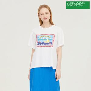 베네통 프린팅 배색 반팔 티셔츠 BATSB2431_WH