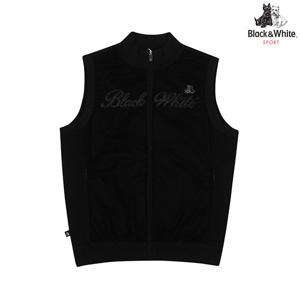 [블랙앤화이트] 여성 우븐 믹스 집업 니트베스트 2104LXVR_BLACK